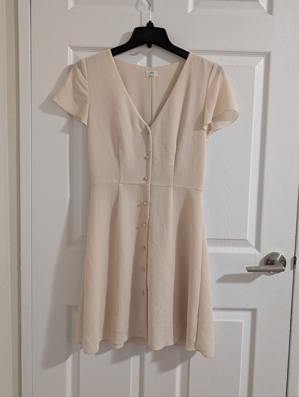 Aritizia Wilfred Light Blush V-Neck Button Front Skater Mini Dress - 4